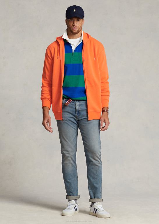 resort orange Mænd Ralph Lauren dobbeltstrikket hættetrøje med fuld lynlås Z426B1606