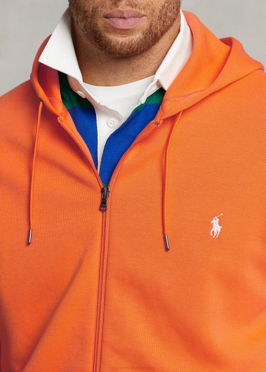 resort orange Mænd Ralph Lauren dobbeltstrikket hættetrøje med fuld lynlås Z426B1606