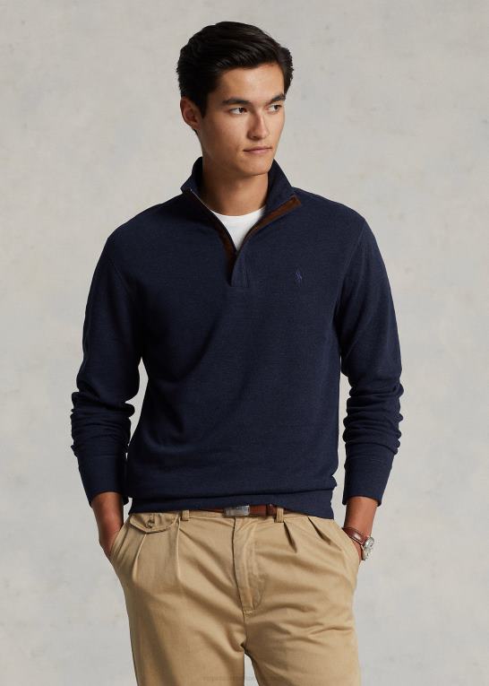 sildebensmarine Mænd Ralph Lauren luksus jersey pullover med kvart lynlås Z426B8512