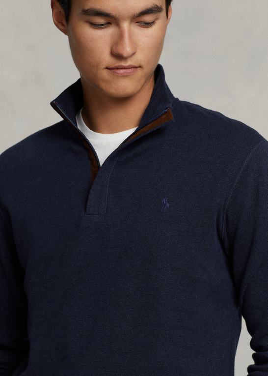 sildebensmarine Mænd Ralph Lauren luksus jersey pullover med kvart lynlås Z426B8512
