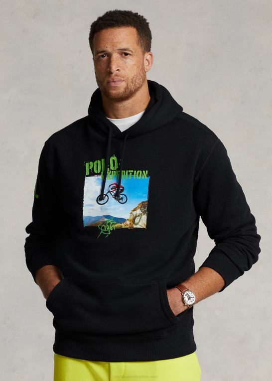 sort Mænd Ralph Lauren fleece grafisk hættetrøje Z426B1931