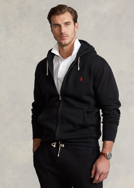 sort Mænd Ralph Lauren fleece hættetrøje med fuld lynlås Z426B1665