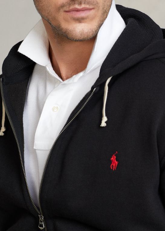 sort Mænd Ralph Lauren fleece hættetrøje med fuld lynlås Z426B1665