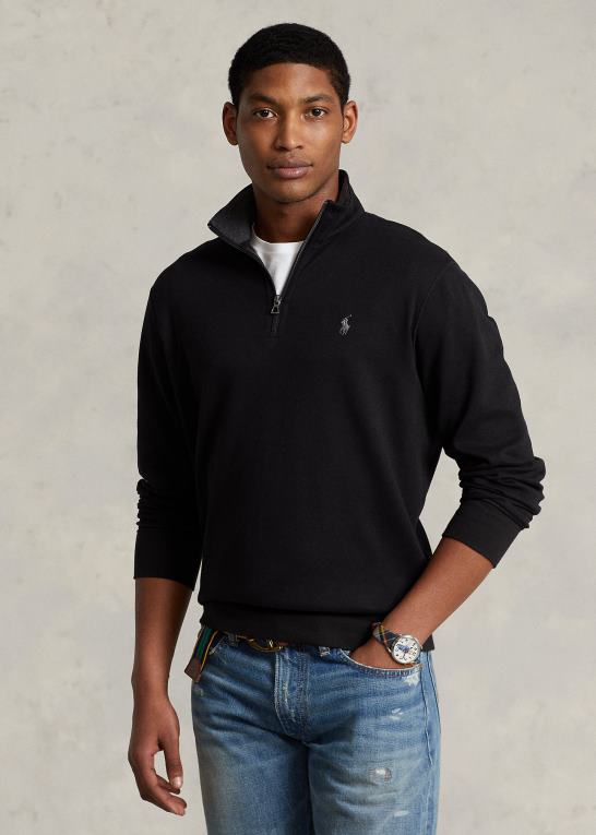 sort Mænd Ralph Lauren luksus jersey pullover med kvart lynlås Z426B8655