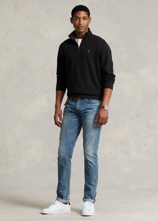 sort Mænd Ralph Lauren luksus jersey pullover med kvart lynlås Z426B8655