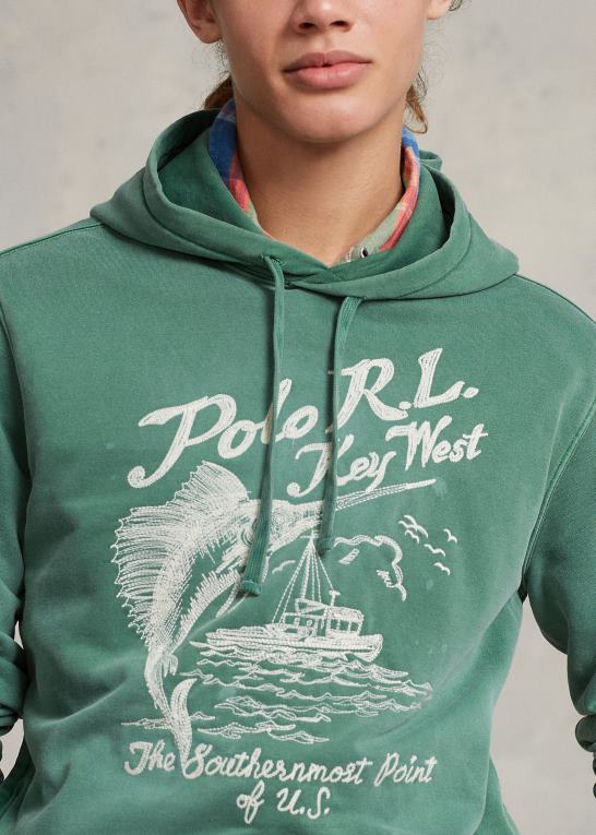 verano grøn Mænd Ralph Lauren broderet fleece grafisk hættetrøje Z426B782