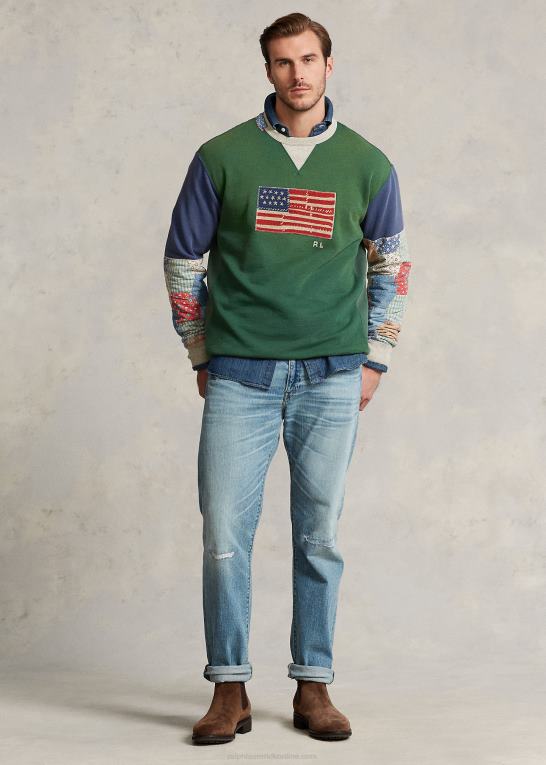 verano grøn Mænd Ralph Lauren flag patchwork-ærmet fleece sweatshirt Z426B1371