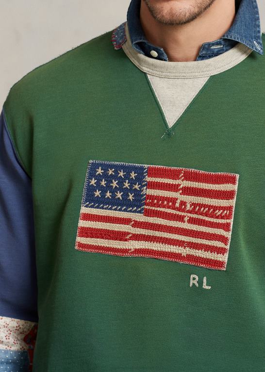 verano grøn Mænd Ralph Lauren flag patchwork-ærmet fleece sweatshirt Z426B1371