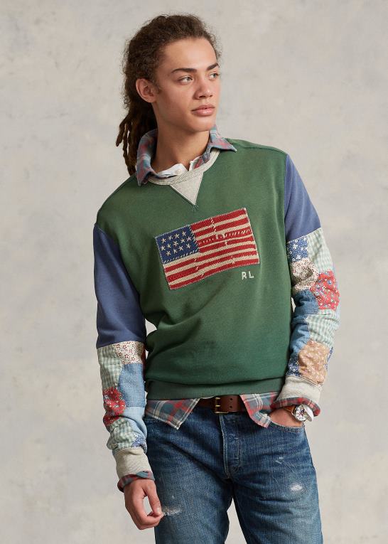 verano grøn Mænd Ralph Lauren flag patchwork-ærmet fleece sweatshirt Z426B8491