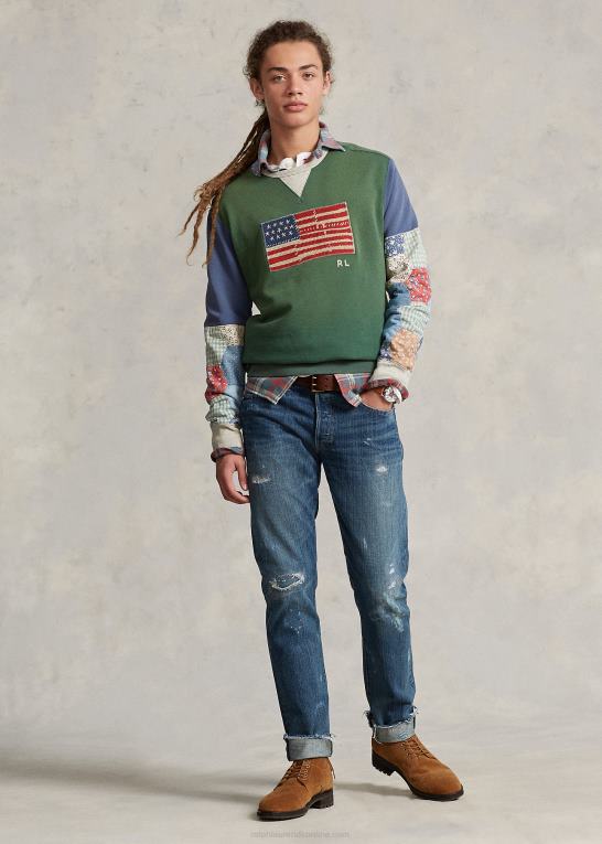 verano grøn Mænd Ralph Lauren flag patchwork-ærmet fleece sweatshirt Z426B8491