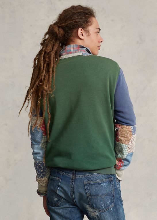 verano grøn Mænd Ralph Lauren flag patchwork-ærmet fleece sweatshirt Z426B8491
