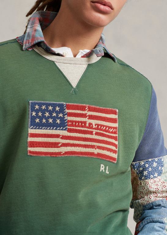 verano grøn Mænd Ralph Lauren flag patchwork-ærmet fleece sweatshirt Z426B8491