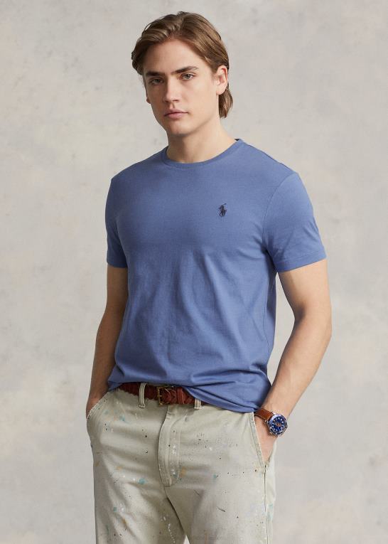 Nimes blå Mænd Ralph Lauren jersey t-shirt med rund hals - alle passer Z426B173