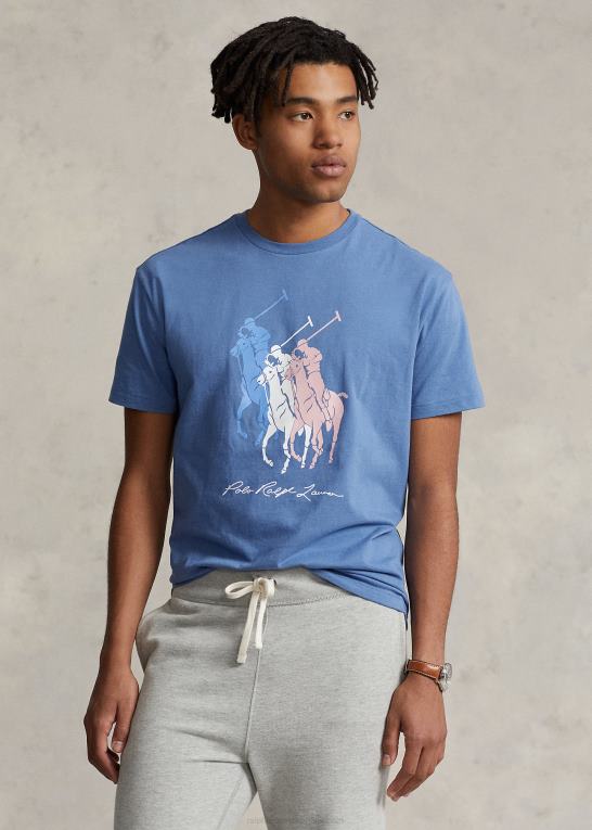 Nimes blå Mænd Ralph Lauren klassisk pasform stor ponyjersey t-shirt Z426B350