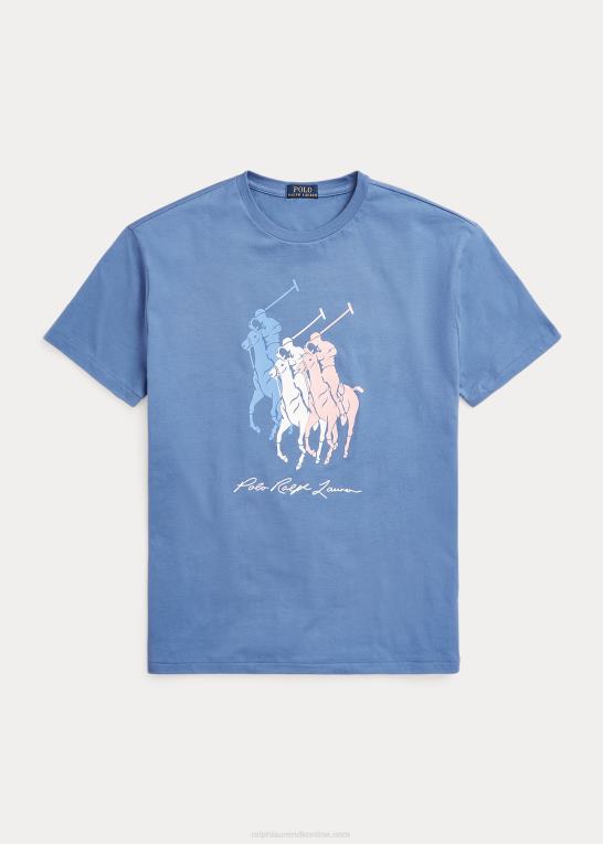 Nimes blå Mænd Ralph Lauren klassisk pasform stor ponyjersey t-shirt Z426B350