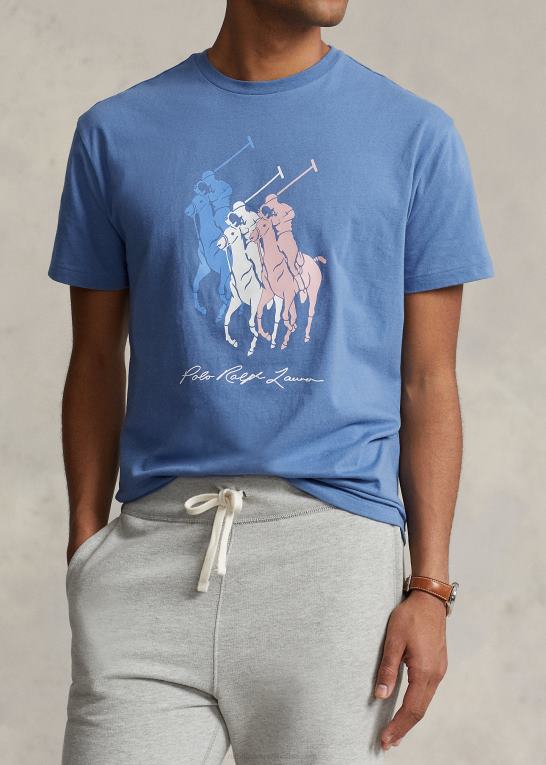 Nimes blå Mænd Ralph Lauren klassisk pasform stor ponyjersey t-shirt Z426B350