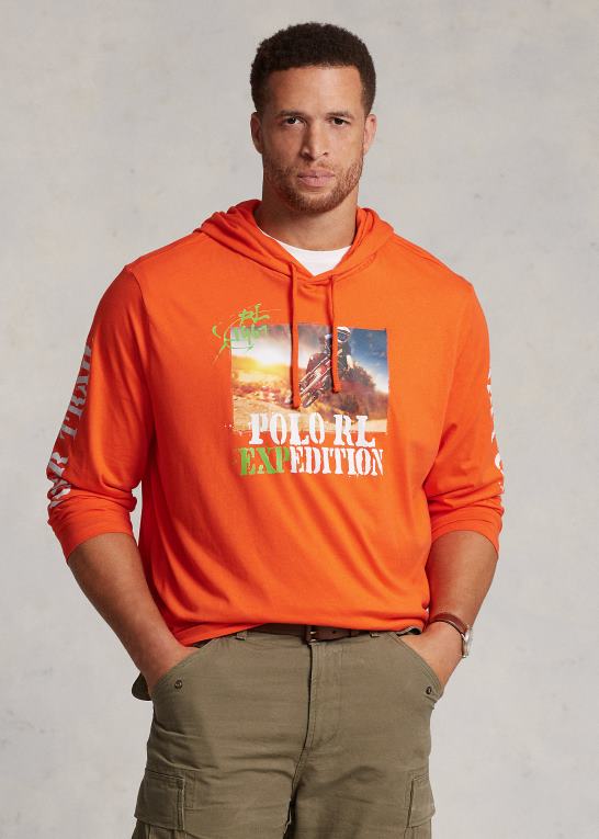 aktiv orange Mænd Ralph Lauren jersey grafisk hættetrøje Z426B1382