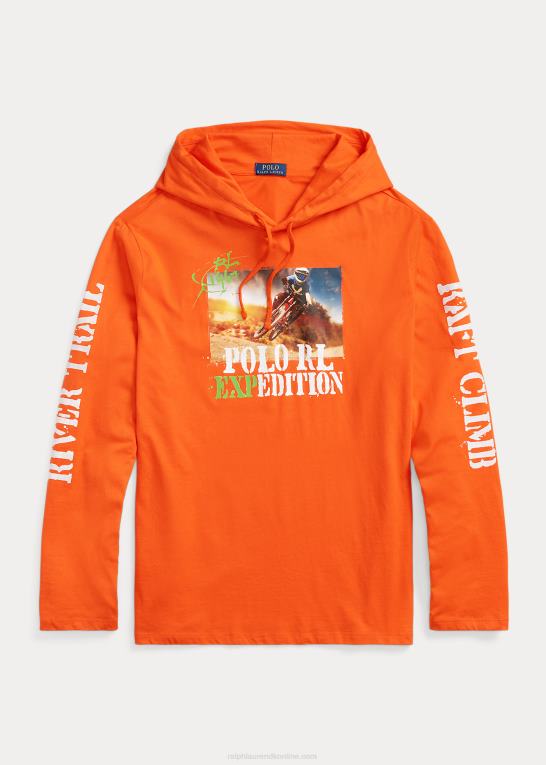 aktiv orange Mænd Ralph Lauren jersey grafisk hættetrøje Z426B1382