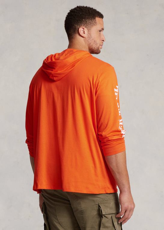 aktiv orange Mænd Ralph Lauren jersey grafisk hættetrøje Z426B1382