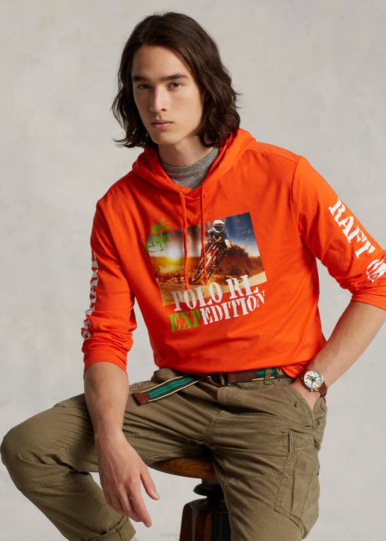 aktiv orange Mænd Ralph Lauren jersey grafisk hættetrøje Z426B8495