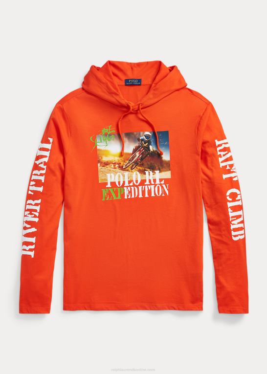 aktiv orange Mænd Ralph Lauren jersey grafisk hættetrøje Z426B8495