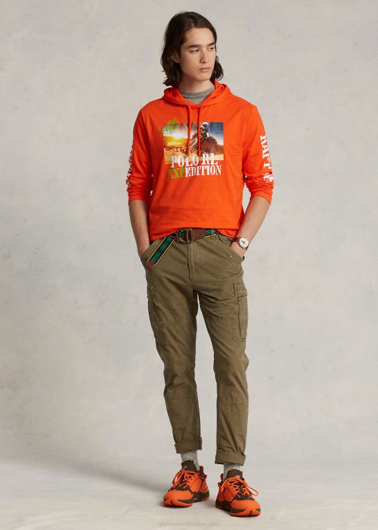 aktiv orange Mænd Ralph Lauren jersey grafisk hættetrøje Z426B8495