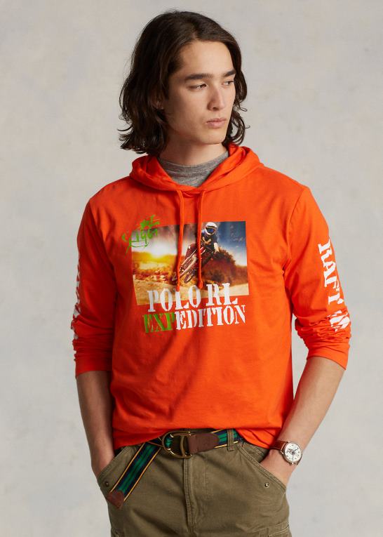 aktiv orange Mænd Ralph Lauren jersey grafisk hættetrøje Z426B8495