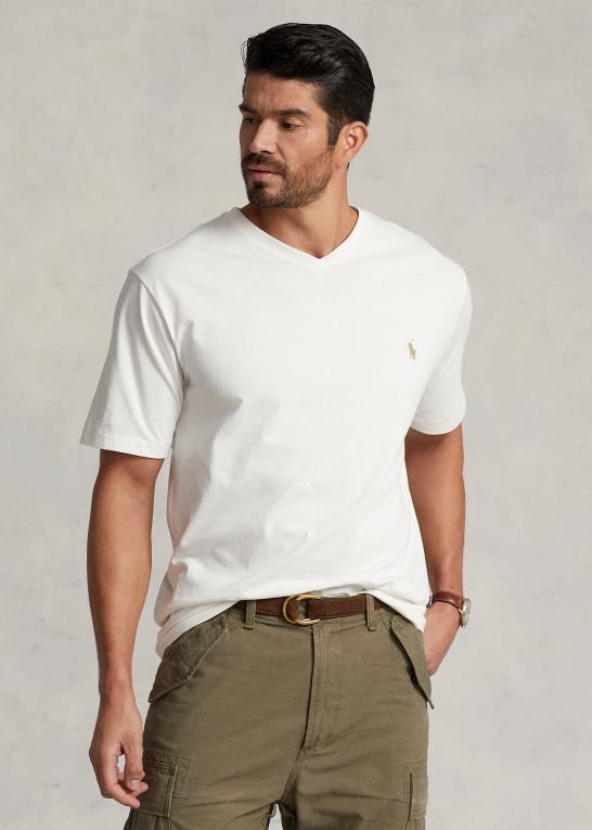 dækvask hvid Mænd Ralph Lauren jersey t-shirt med v-hals Z426B1847