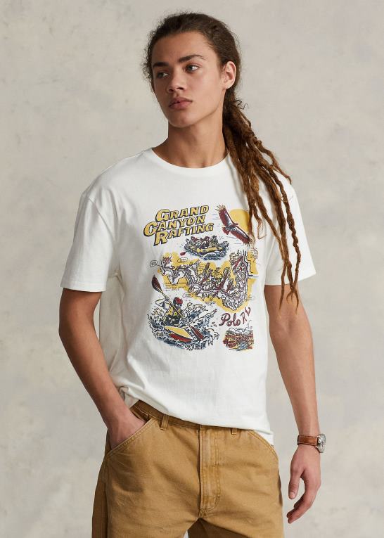 dækvask hvid Mænd Ralph Lauren klassisk pasform jersey grafisk t-shirt Z426B721