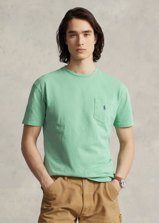 essex grøn Mænd Ralph Lauren klassisk pasform bomuld-linned lomme t-shirt Z426B8559