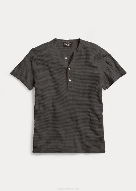 falmet sort lærred Mænd Ralph Lauren vaffelstrikket kortærmet henley skjorte Z426B1706