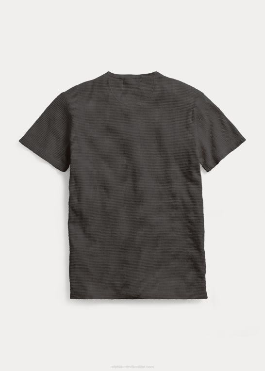 falmet sort lærred Mænd Ralph Lauren vaffelstrikket kortærmet henley skjorte Z426B1706