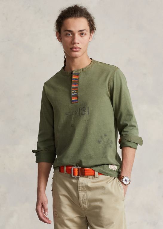havesti Mænd Ralph Lauren stencileret jersey henley skjorte Z426B8479