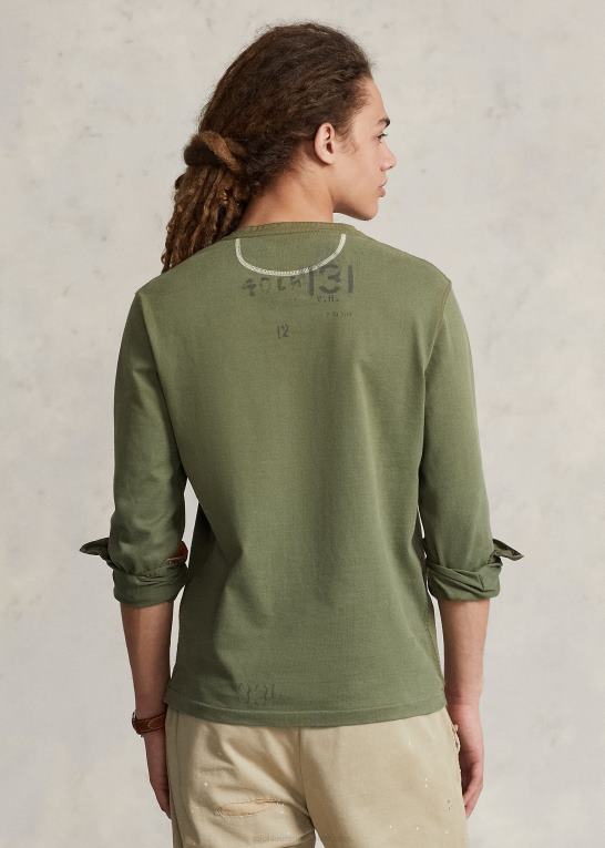 havesti Mænd Ralph Lauren stencileret jersey henley skjorte Z426B8479