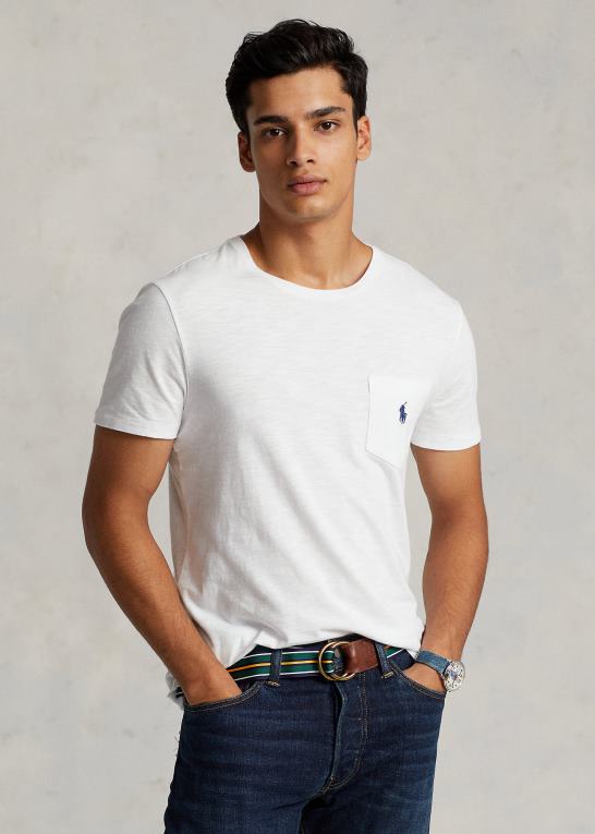 hvid Mænd Ralph Lauren brugerdefineret slim fit jersey lomme t-shirt Z426B314