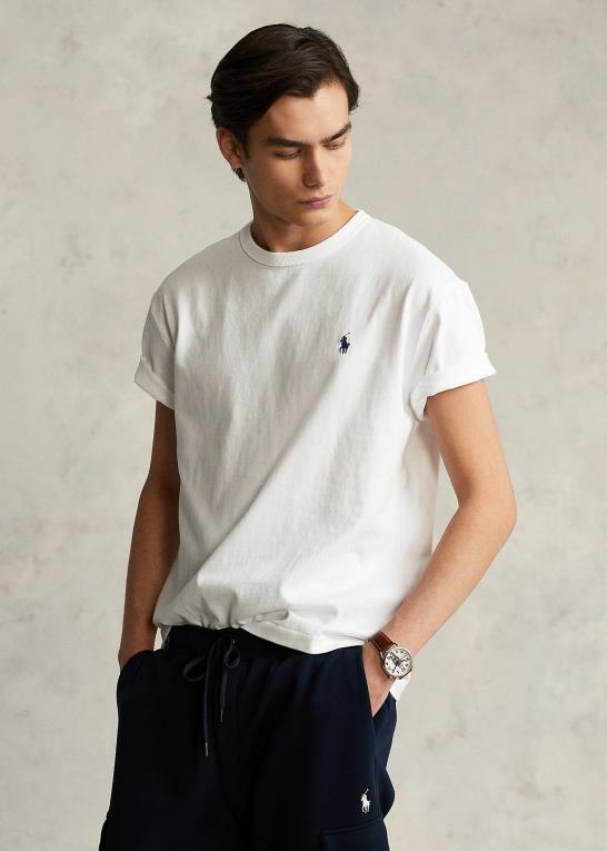 hvid Mænd Ralph Lauren klassisk pasform tungvægts jersey t-shirt Z426B233