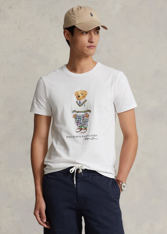 hvid prep hampton bjørn Mænd Ralph Lauren klassisk pasform polo bear jersey t-shirt Z426B522
