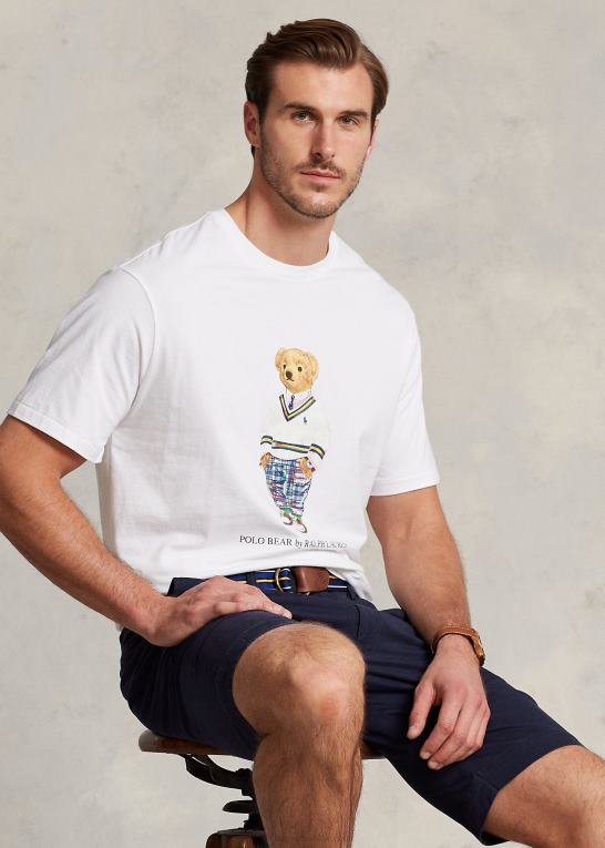hvid preppy bjørn Mænd Ralph Lauren polo bear jersey t-shirt Z426B1493