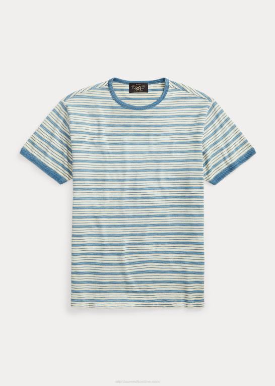 indigo/creme Mænd Ralph Lauren stribet jersey ringer t-shirt Z426B1749