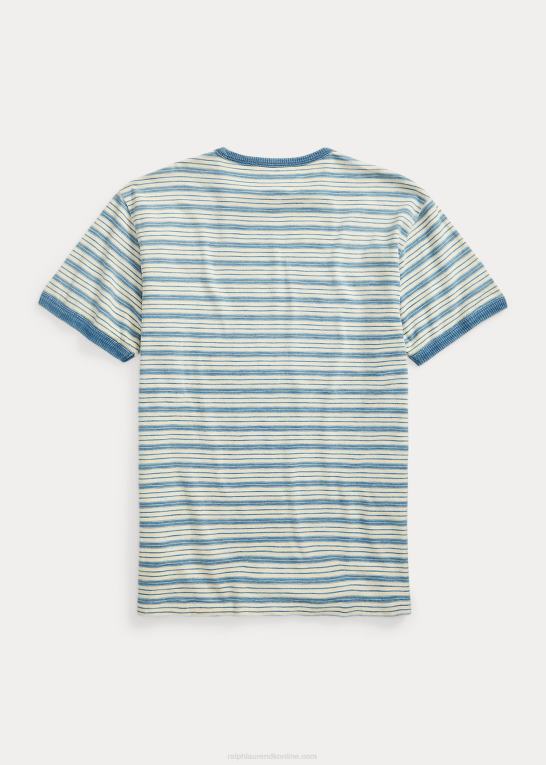 indigo/creme Mænd Ralph Lauren stribet jersey ringer t-shirt Z426B1749