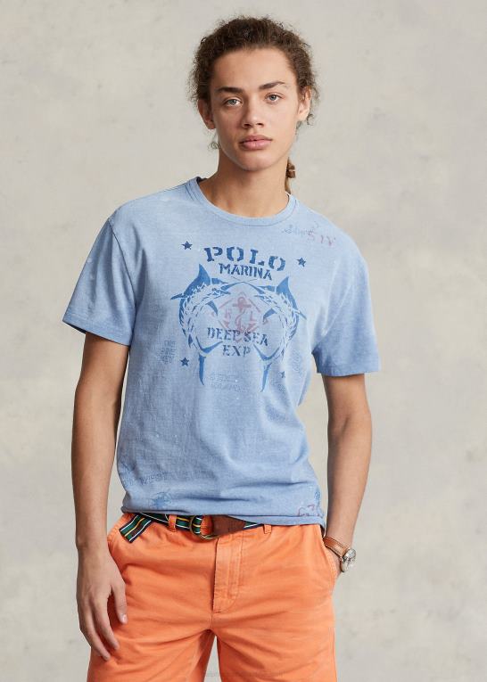 kanal blå Mænd Ralph Lauren klassisk pasform jersey grafisk t-shirt Z426B327