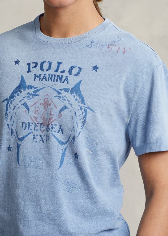 kanal blå Mænd Ralph Lauren klassisk pasform jersey grafisk t-shirt Z426B327