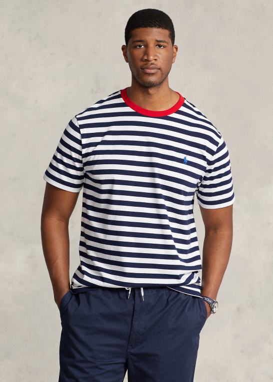 krydstogt marine/hvid Mænd Ralph Lauren stribet jersey t-shirt med rund hals Z426B1411