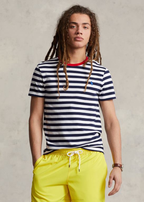 krydstogt marine/hvid Mænd Ralph Lauren tilpasset slim fit stribet jersey t-shirt Z426B518