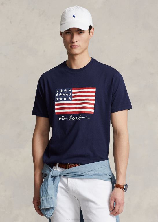 krydstogtflåde Mænd Ralph Lauren klassisk pasform flag jersey t-shirt Z426B8543