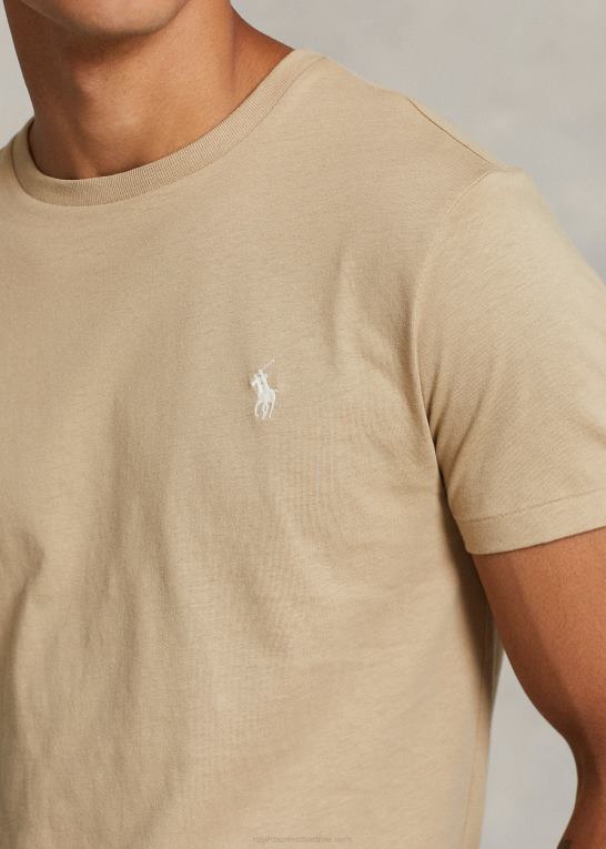 kystbeige Mænd Ralph Lauren jersey t-shirt med rund hals - alle passer Z426B157