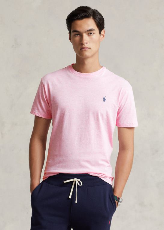 lyserød lyng Mænd Ralph Lauren jersey t-shirt med rund hals - alle passer Z426B161