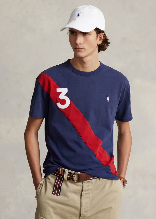 mørk kobolt Mænd Ralph Lauren klassisk pasform banner-stribet jersey t-shirt Z426B274