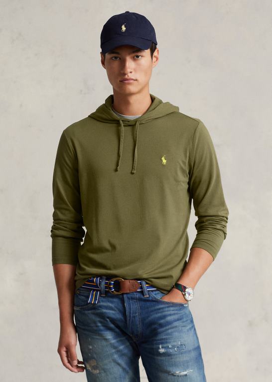 mørk salvie Mænd Ralph Lauren jersey t-shirt med hætte Z426B305