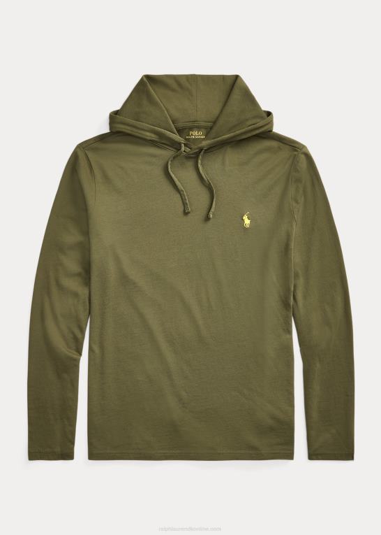 mørk salvie Mænd Ralph Lauren jersey t-shirt med hætte Z426B305